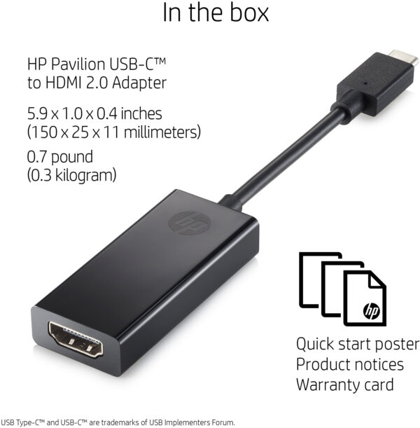 Adaptateur HP Pavilion USB-C™ vers HDMI 2.0 (2PC54AA) – Image 2