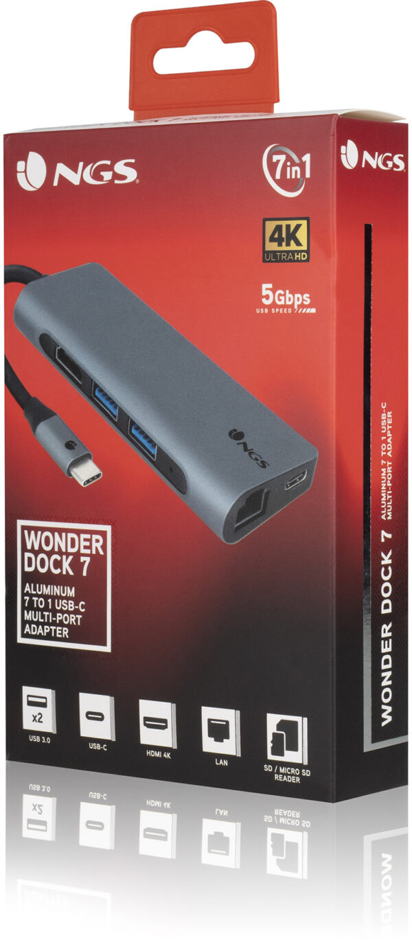 Adaptateur NGS Wonder Dock7 multi port usb-c en aluminium 7 en 1 (WONDERDOCK7) – Image 4