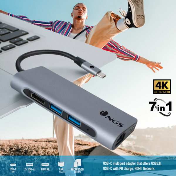 Adaptateur NGS Wonder Dock7 multi port usb-c en aluminium 7 en 1 (WONDERDOCK7) – Image 6