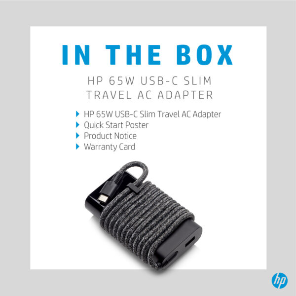 Adaptateur secteur de voyage / chargeur ultraplat HP USB-C 65 W (3PN48AA) – Image 4