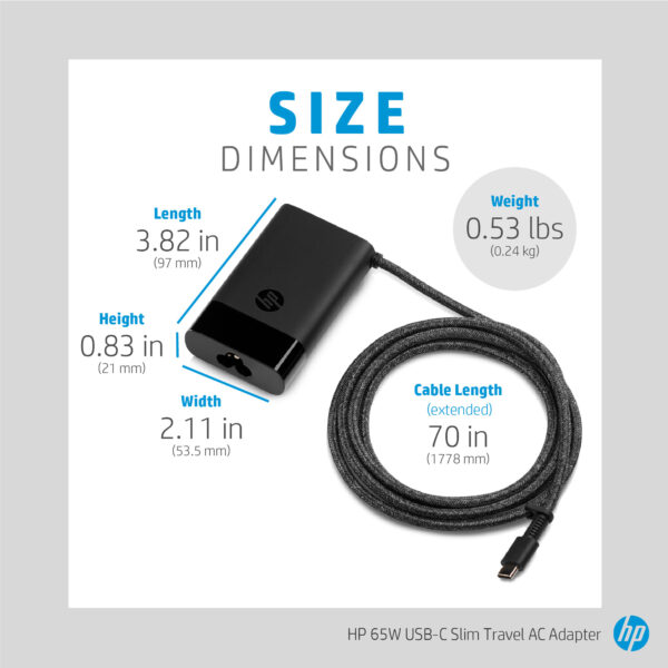 Adaptateur secteur de voyage / chargeur ultraplat HP USB-C 65 W (3PN48AA) – Image 8
