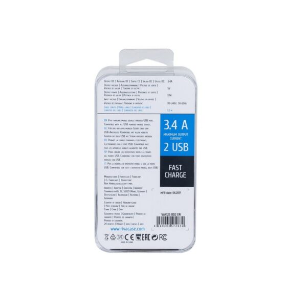 Adaptateur Secteur Mural Rivapower VA4125 - Câble MFi Lightning - 2 x USB - 3,4 A – Image 4