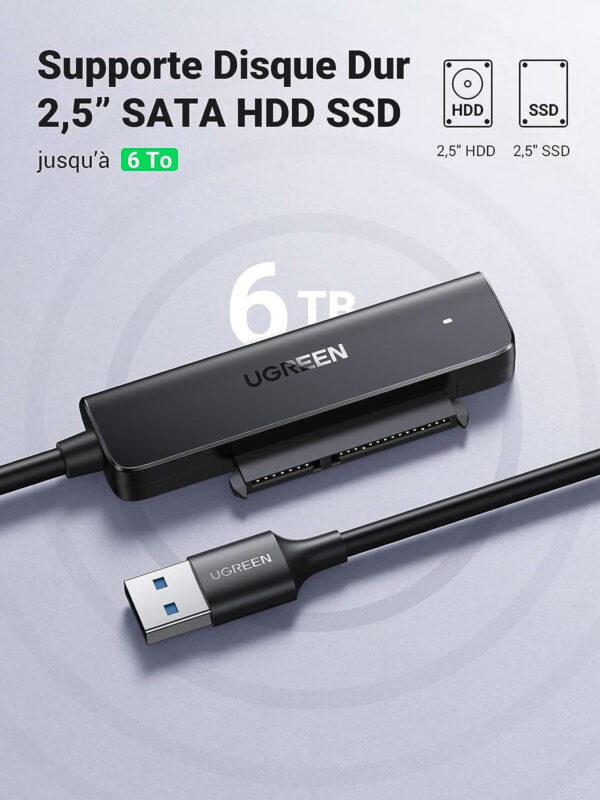 Adaptateur Ugreen Câble SATA USB 3.0 pour SSD et Disques Durs 2,5 Pouces (70609) – Image 3