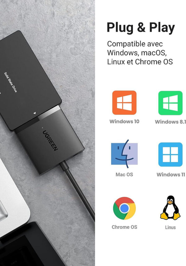 Adaptateur Ugreen USB 3.0 vers 2,5/3,5 SATA (60561) – Image 5
