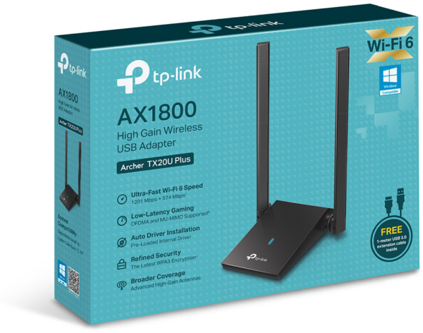 Adaptateur USB WiFi 6 TP-Link AX1800 bi-bande antenne gain élevé (ARCHERTX20UPLUS) – Image 6