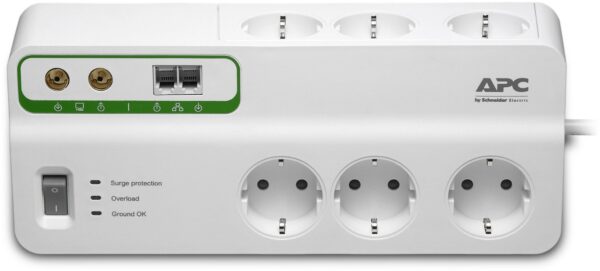 Bloc parafoudre 6 prises 230V APC Essential SurgeArrest avec 2 x RJ11 et 2 x Coaxial – Image 2