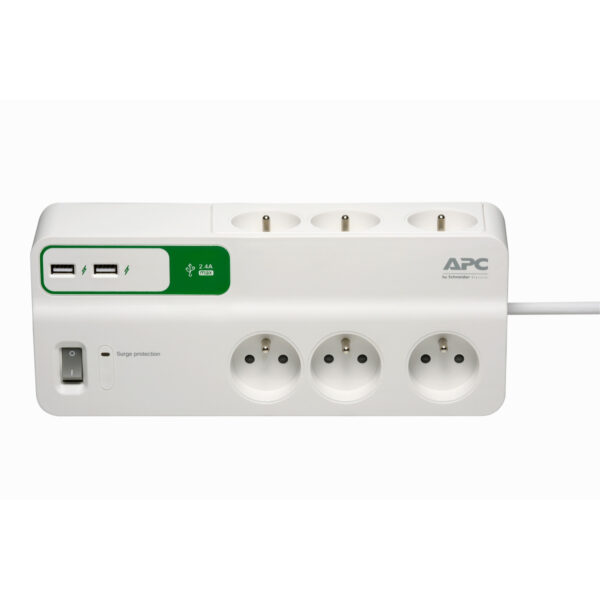 Bloc parafoudre APC Essential SurgeArrest 6 prises France 230V avec 2 ports de chargement USB
