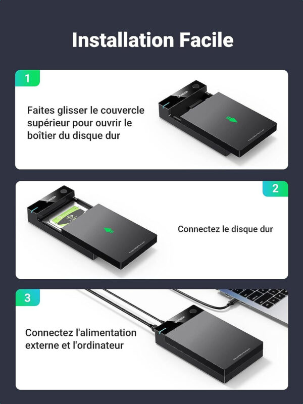 Boitier externe Ugreen USB 3.0 SATA 2.5 et 3.5 HDD/SSD (50422) – Image 3