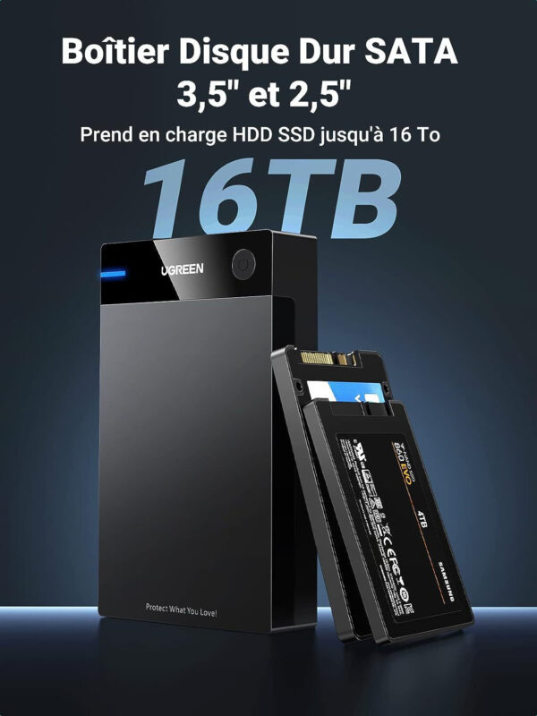 Boitier externe Ugreen USB 3.0 SATA 2.5 et 3.5 HDD/SSD (50422) – Image 6