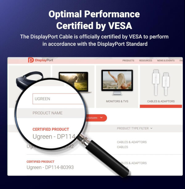 Câble Ugreen DisplayPort 1.4 Mâle vers Mâle 8K - 1 mètre (80390) – Image 2