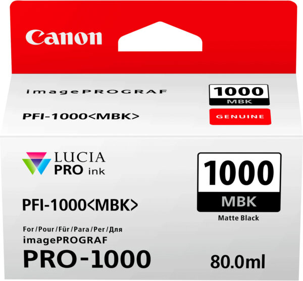 Canon PFI-1000MBK Noire mate - Cartouche d'encre Canon d'origine (0545C001AA)