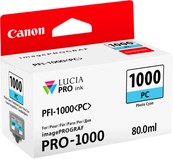 Canon PFI-1000PC Cyan photo - Cartouche d'encre Canon d'origine (0550C001AA) – Image 2