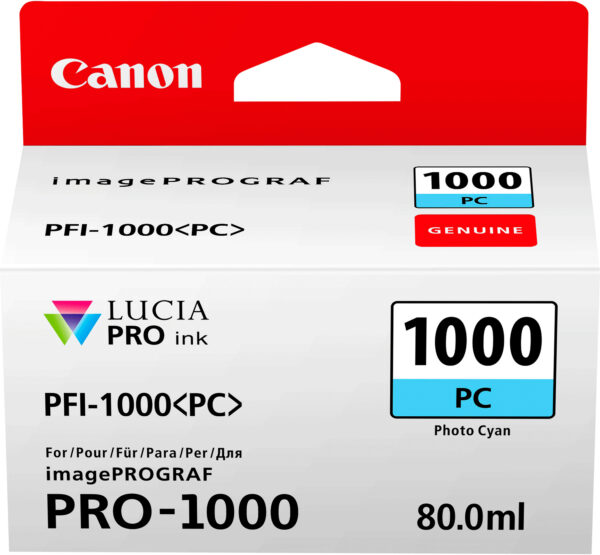Canon PFI-1000PC Cyan photo - Cartouche d'encre Canon d'origine (0550C001AA)