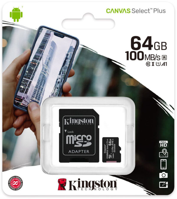 Carte mémoire Kingston Canvas Select Plus 64 Go MicroSDXC UHS-I Classe 10 (SDCS2/64GB)