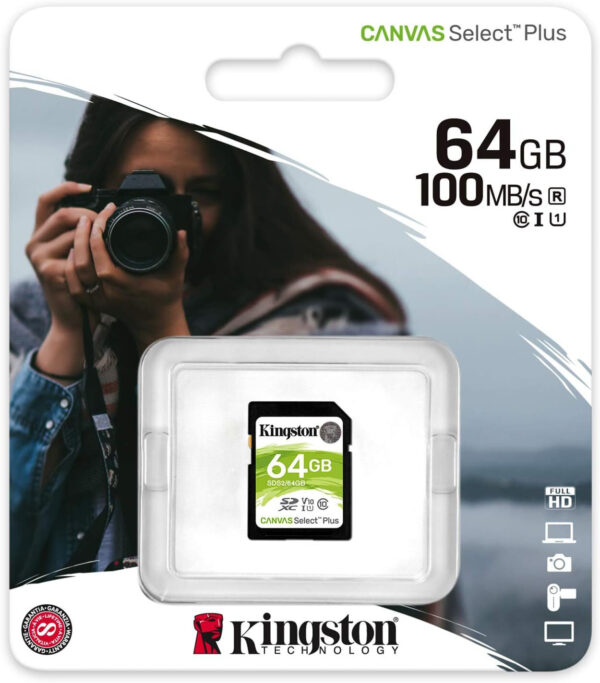Carte mémoire Kingston Canvas Select Plus 64 Go SDXC UHS-I Classe 10 (SDS2/64GB)