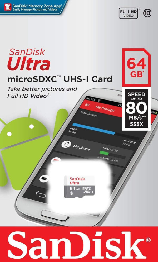 Carte Mémoire SanDisk Ultra 64 Go microSDXC™ UHS-I (SDSQUNR-064G-GN3MN) – Image 3