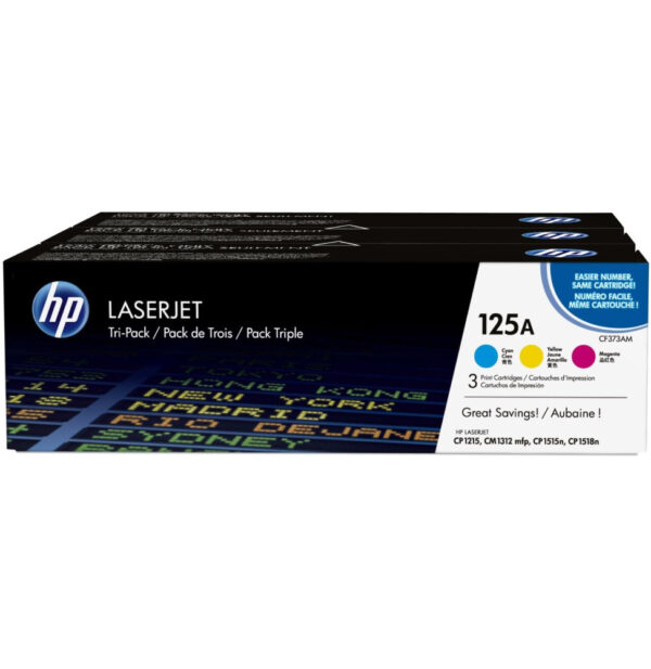 Prix HP 125A Cyan/Magenta/Jaune (CF373AM) - Pack de 3 toners couleur HP LaserJet d'origine -  4596.00 -  4596.00