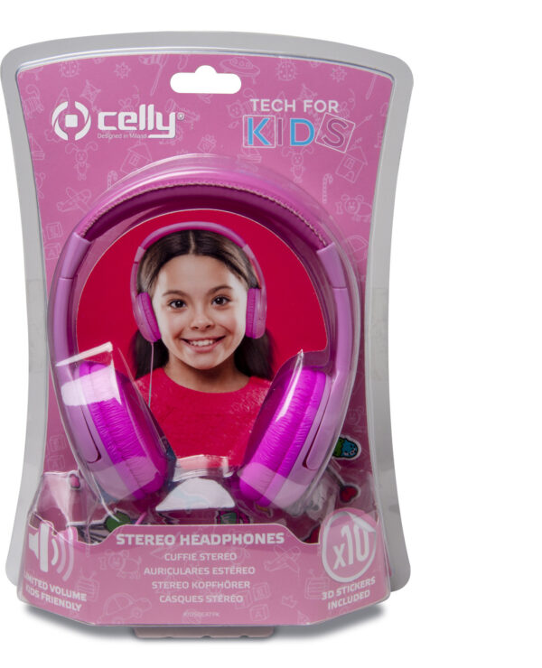 Casque CELLY pour enfants avec stickers - Rose - Jack 3,5 mm (KIDSBEATPK) – Image 6