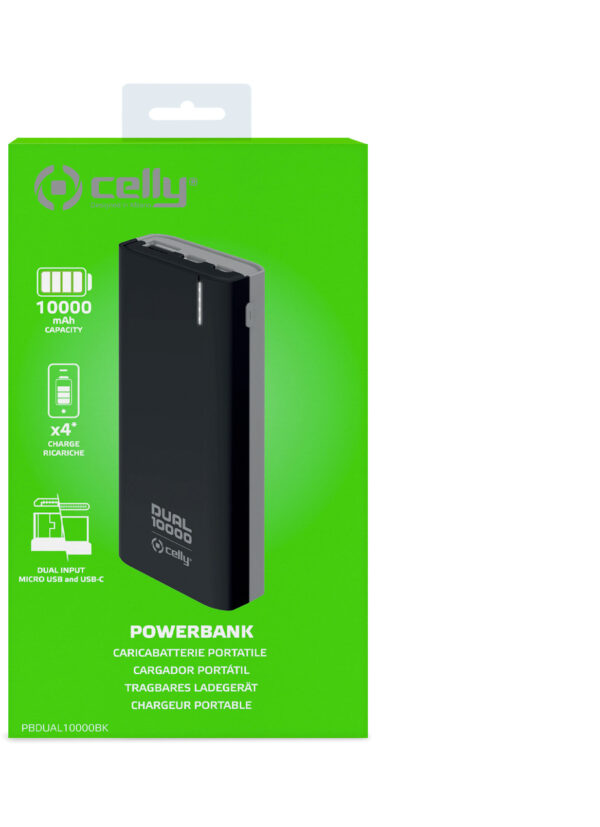 Banque d'alimentation CELLY PBDUAL10000 Noir - POWERBANK DUAL 10000MAH (PBDUAL10000BK) – Image 3