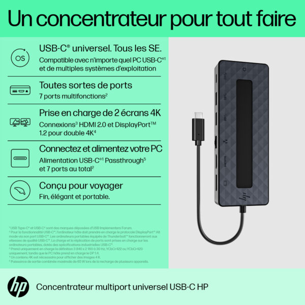 concentrateur multiport hp usb c universel 50h55aa 8