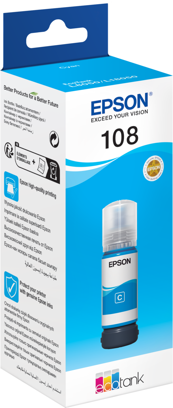 Epson 108 Cyan - Bouteille d'encre Epson EcoTank d'origine (C13T09C24A) – Image 3