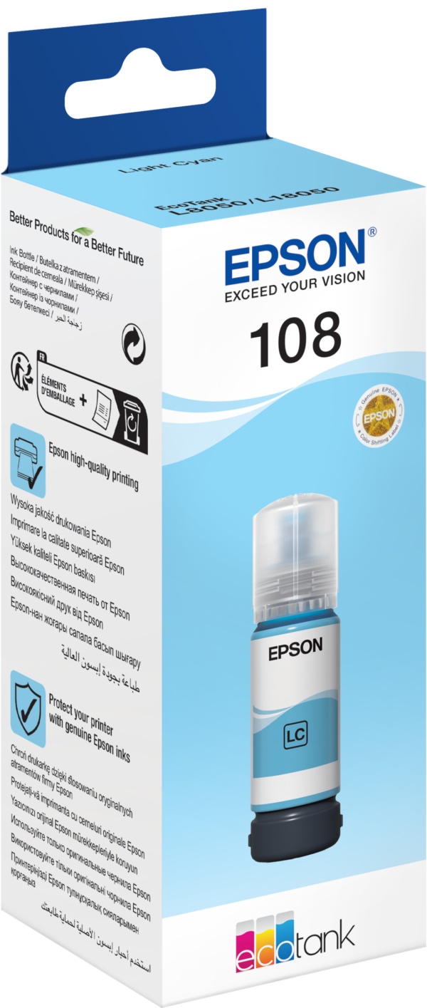 Epson 108 Cyan clair - Bouteille d'encre Epson EcoTank d'origine (C13T09C54A) – Image 3