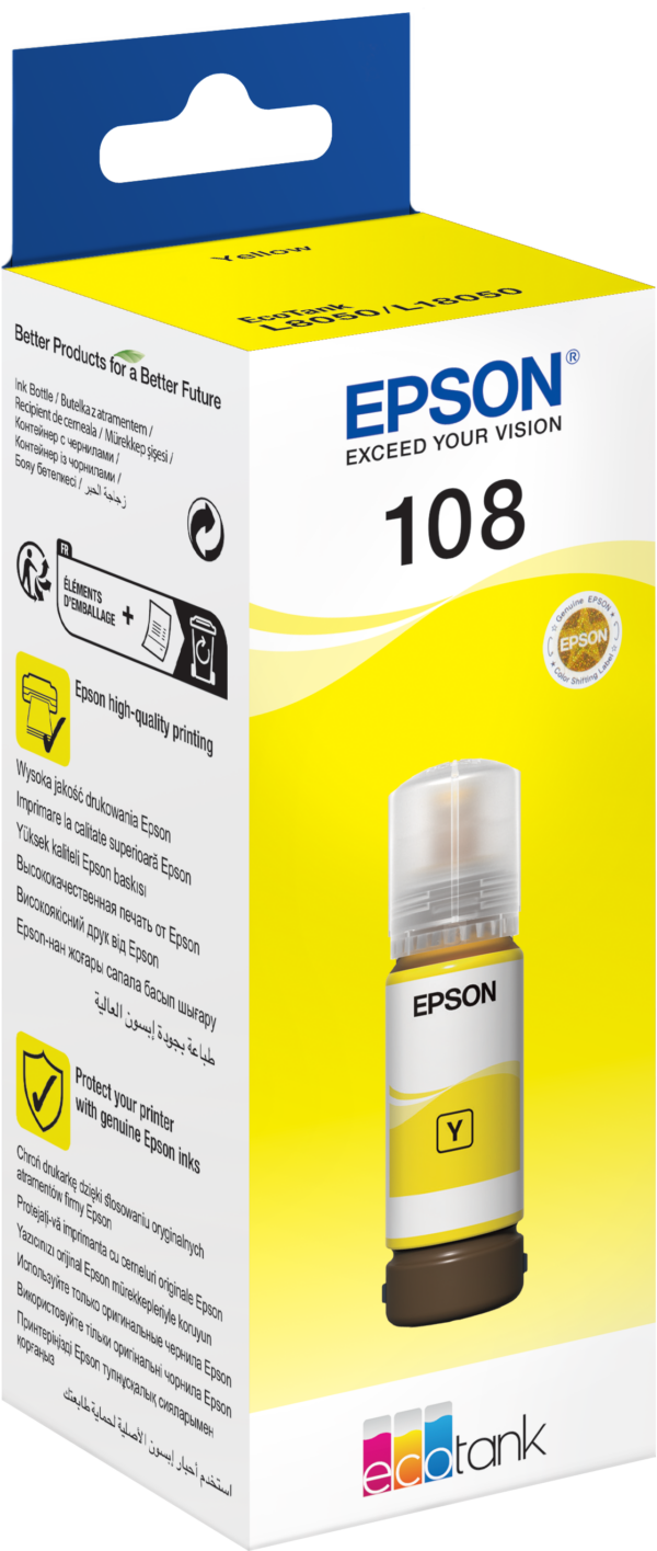 Epson 108 Jaune - Bouteille d'encre Epson EcoTank d'origine (C13T09C44A) – Image 3