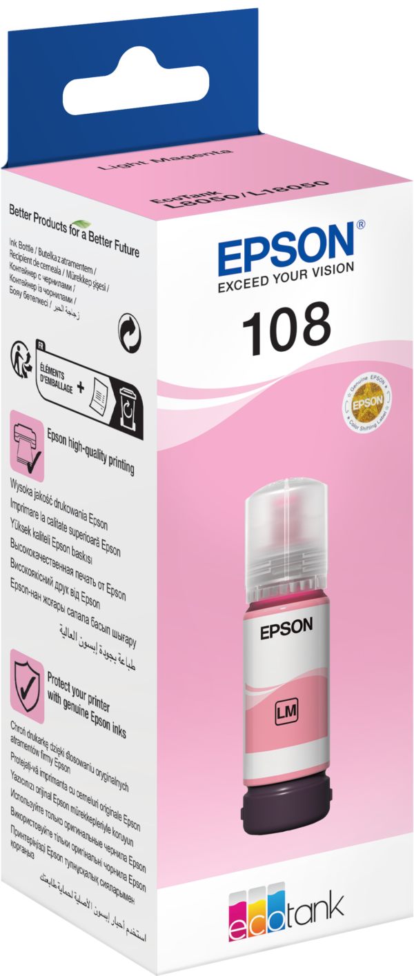 Epson 108 Magenta clair - Bouteille d'encre Epson EcoTank d'origine (C13T09C64A) – Image 3