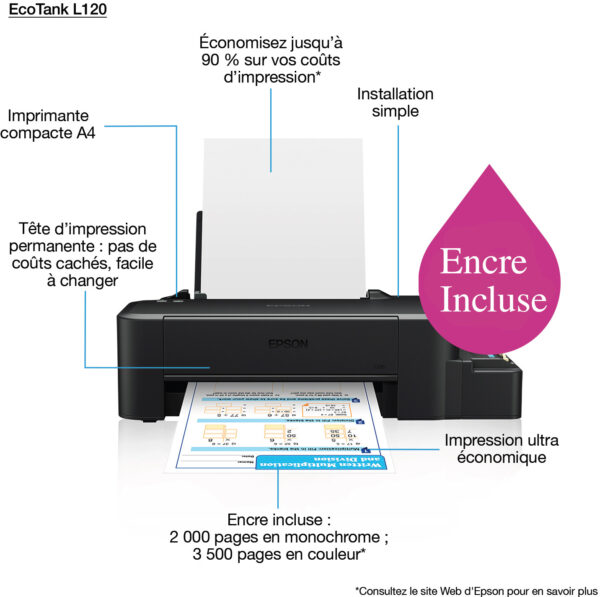 Prix Epson EcoTank L120 Imprimante à réservoirs rechargeables (C11CD76411) -  -  – Image 4