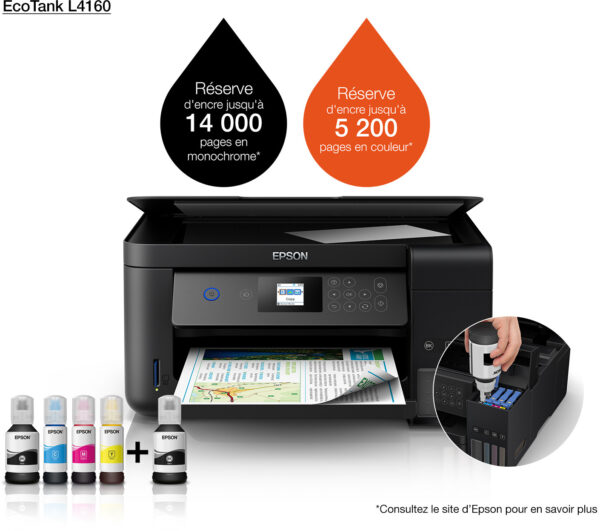 Prix Epson EcoTank L4160 Imprimante multifonction à réservoirs rechargeables (C11CG23402) -  - 