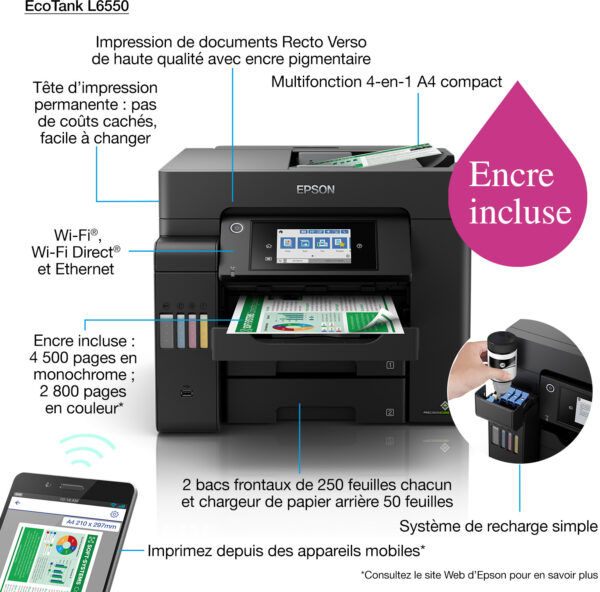 Epson EcoTank L6550 Imprimante multifonction à réservoirs rechargeables (C11CJ30403) – Image 2