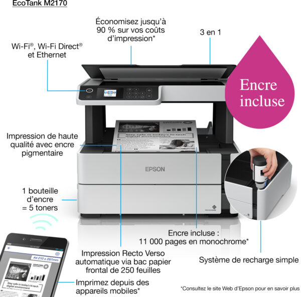 Epson EcoTank M2170 Imprimante multifonction à réservoirs rechargeables (C11CH43403) – Image 3