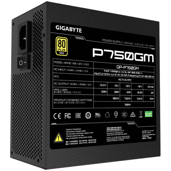 Prix Gigabyte P750GM unité d'alimentation d'énergie 750 W 20+4 pin ATX ATX Noir (GP-P750GM) -  -  – Image 2