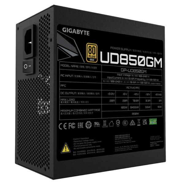 Prix Gigabyte UD850GM unité d'alimentation d'énergie 850 W 20+4 pin ATX ATX Noir (GP-UD850GM) -  -  – Image 5