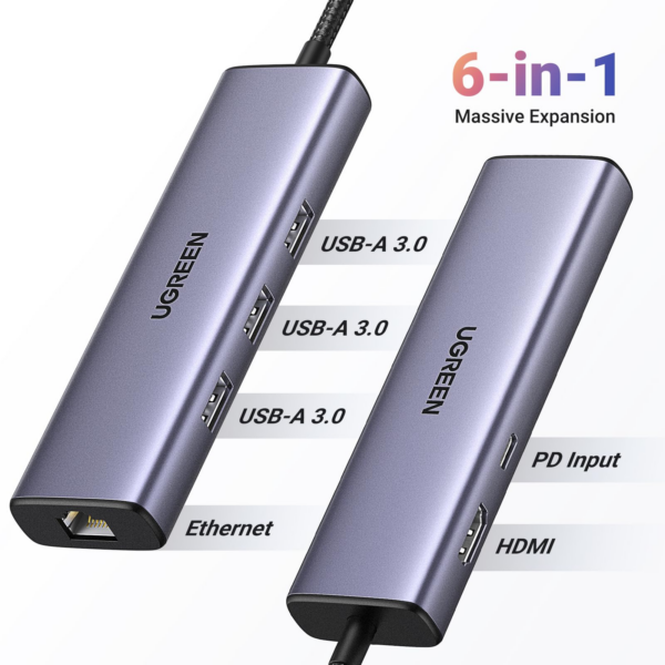 hub ugreen revodok 1061 usb c 6 en 1 supporte pd power delivery 100w recharge 15598 2