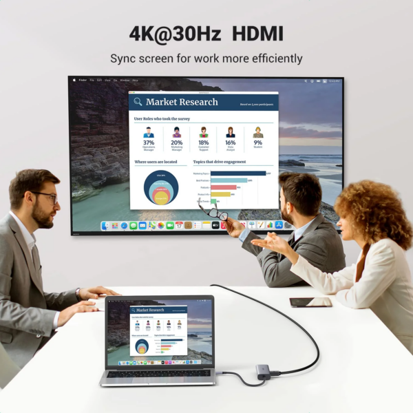 HUB Ugreen USB-C 7 en 1 Supporte PD (Power Delivery) 100W Recharge (90568) – Image 4