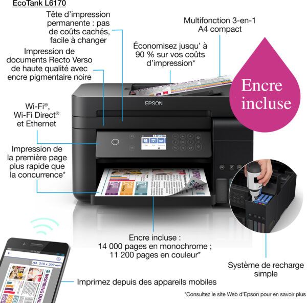 Epson EcoTank L6170 Imprimante multifonction à réservoirs rechargeables (C11CG20403) – Image 3