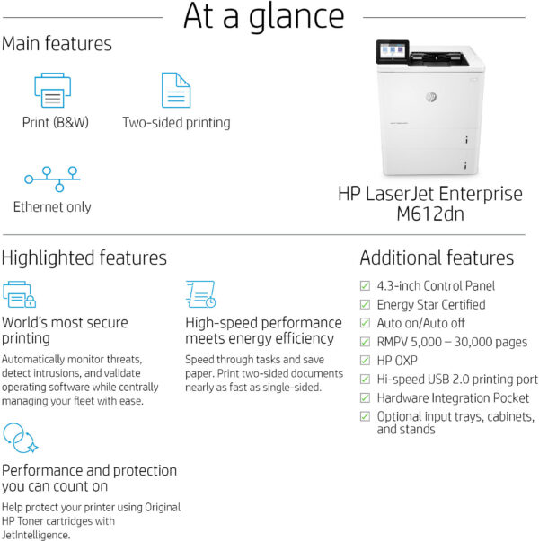 Prix Imprimante Laser Monochrome HP LaserJet Enterprise M612dn (7PS86A) -  12501.00 -  12501.00 – Image 9