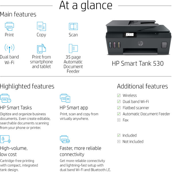 HP Smart Tank 530 Imprimante multifonction à réservoirs rechargeables (4SB24A) – Image 9