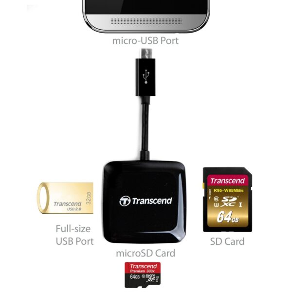 Prix Lecteur de cartes mémoire Transcend SD/microSD/port USB - Compatible avec les appareils Android OTG -  - 