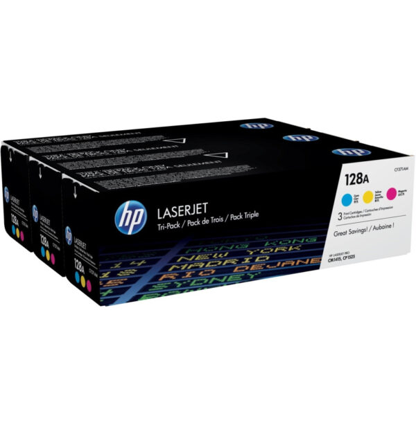 Prix HP 128A Cyan/Magenta/Jaune (CF371AM) - Pack de 3 toners couleur HP LaserJet d'origine -  - 