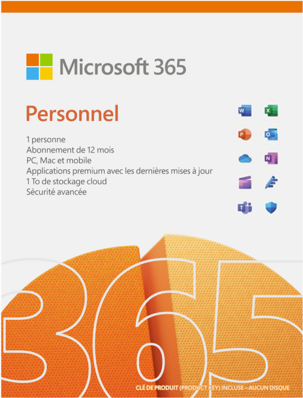 Microsoft 365 Personal Français abonnement 12 mois pour 1 personne (PC, Mac, iOS et Android)