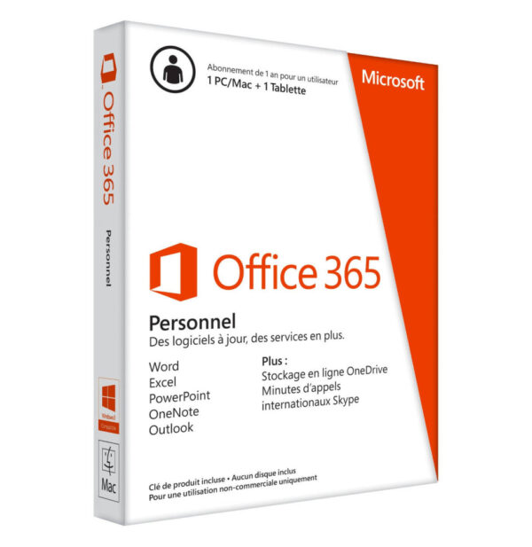 Prix Microsoft Office 365 Personnel - Licence d'abonnement ( 1 an ) - Pour un 1 PC ou Mac + 1 tablette -  - 