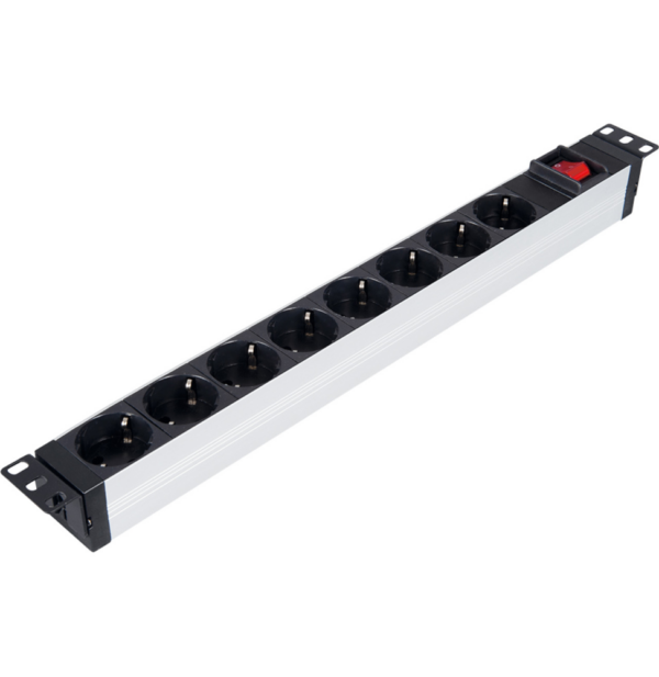 PDU en aluminium avec interrupteur limineux 19" 1U- 8 Prises (LN-PRZ-ONF-1U8P-SC)