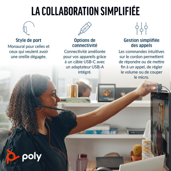 Prix POLY Micro-casque Blackwire 3210 monaural USB-C + adaptateur USB-C/A (8X214AA) -  -  – Image 2