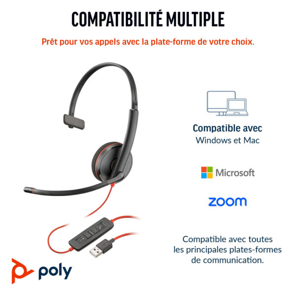 Prix POLY Micro-casque Blackwire 3210 monaural USB-C + adaptateur USB-C/A (8X214AA) -  -  – Image 3