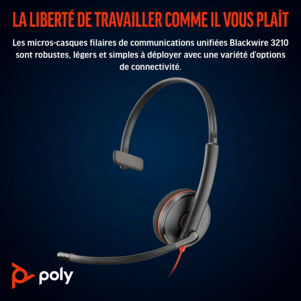 Prix POLY Micro-casque Blackwire 3210 monaural USB-C + adaptateur USB-C/A (8X214AA) -  -  – Image 4
