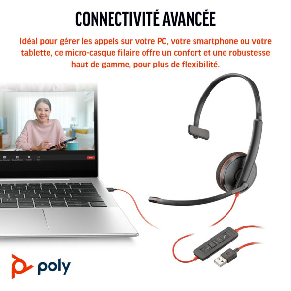 Prix POLY Micro-casque Blackwire 3210 monaural USB-C + adaptateur USB-C/A (8X214AA) -  -  – Image 5