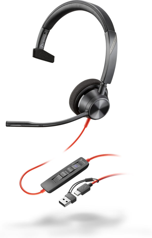 Prix POLY Micro-casque Blackwire 3310 monaural USB-C certifié Microsoft Teams + adaptateur USB-C/A (8X216AA) -  - 