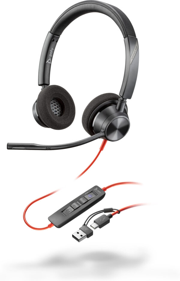 Prix POLY Micro-casque Blackwire 3320 stéréo USB-C certifié Microsoft Teams + adaptateur USB-C/A (8X220AA) -  - 